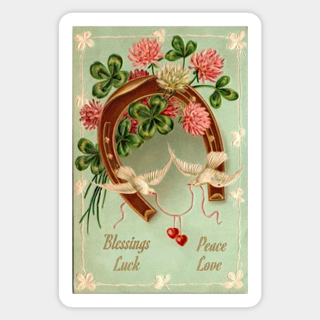 Vintage Postcard Image - Blessings, Peace, Luck, and Love Sticker by numpdog